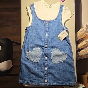 H&M Blue Denim Dress with White Tee